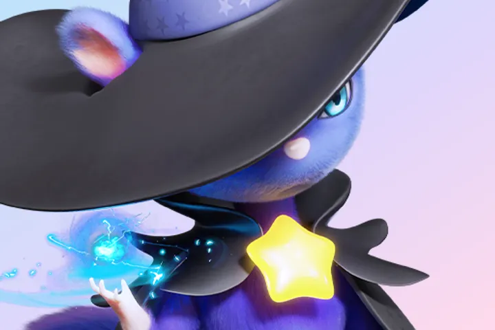 A purple Aniimo creature wearing a wizard hat
