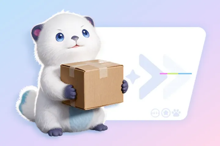 A white Aniimo creature holding a parcel